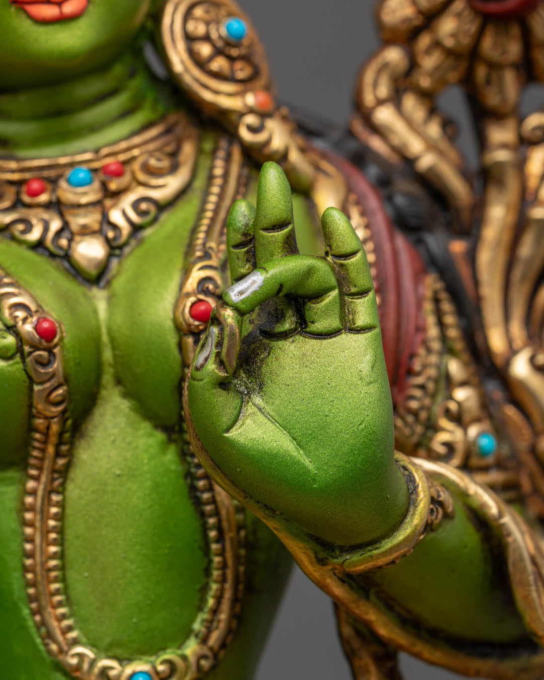 Nepalese Hand-carved Colored Green Tara Statue