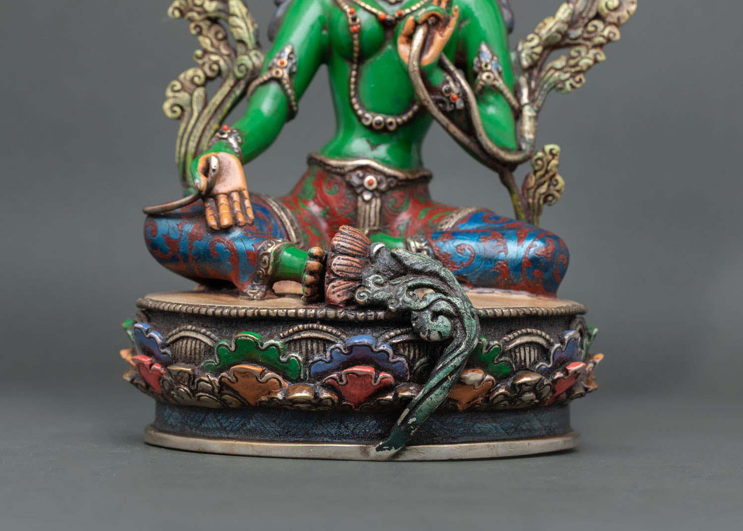 Acrylic Painted Green Tara Statue | Traditional Nepalese Artwork