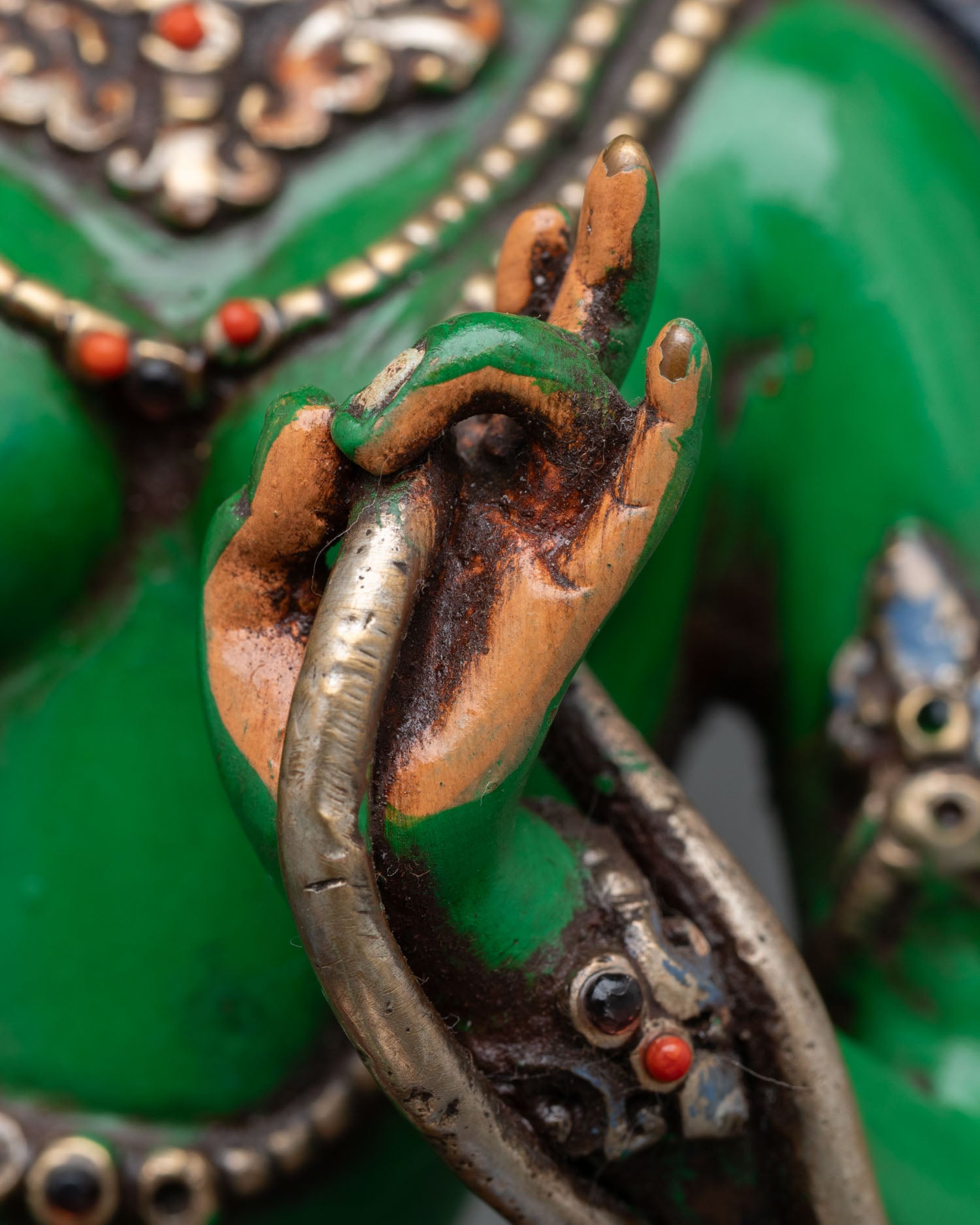 Acrylic Painted Green Tara Statue | Traditional Nepalese Artwork