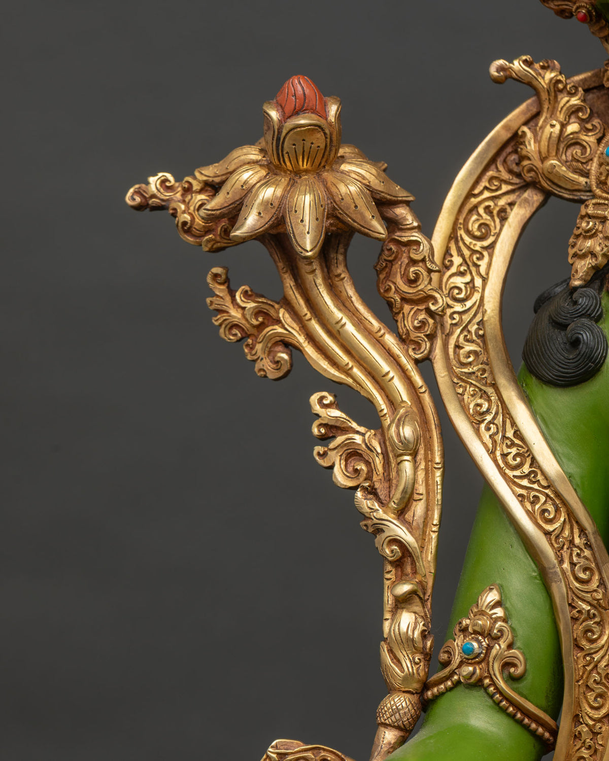 Swift Protector Green Tara Sculpture | Acrylic-Painted Buddhist Statue