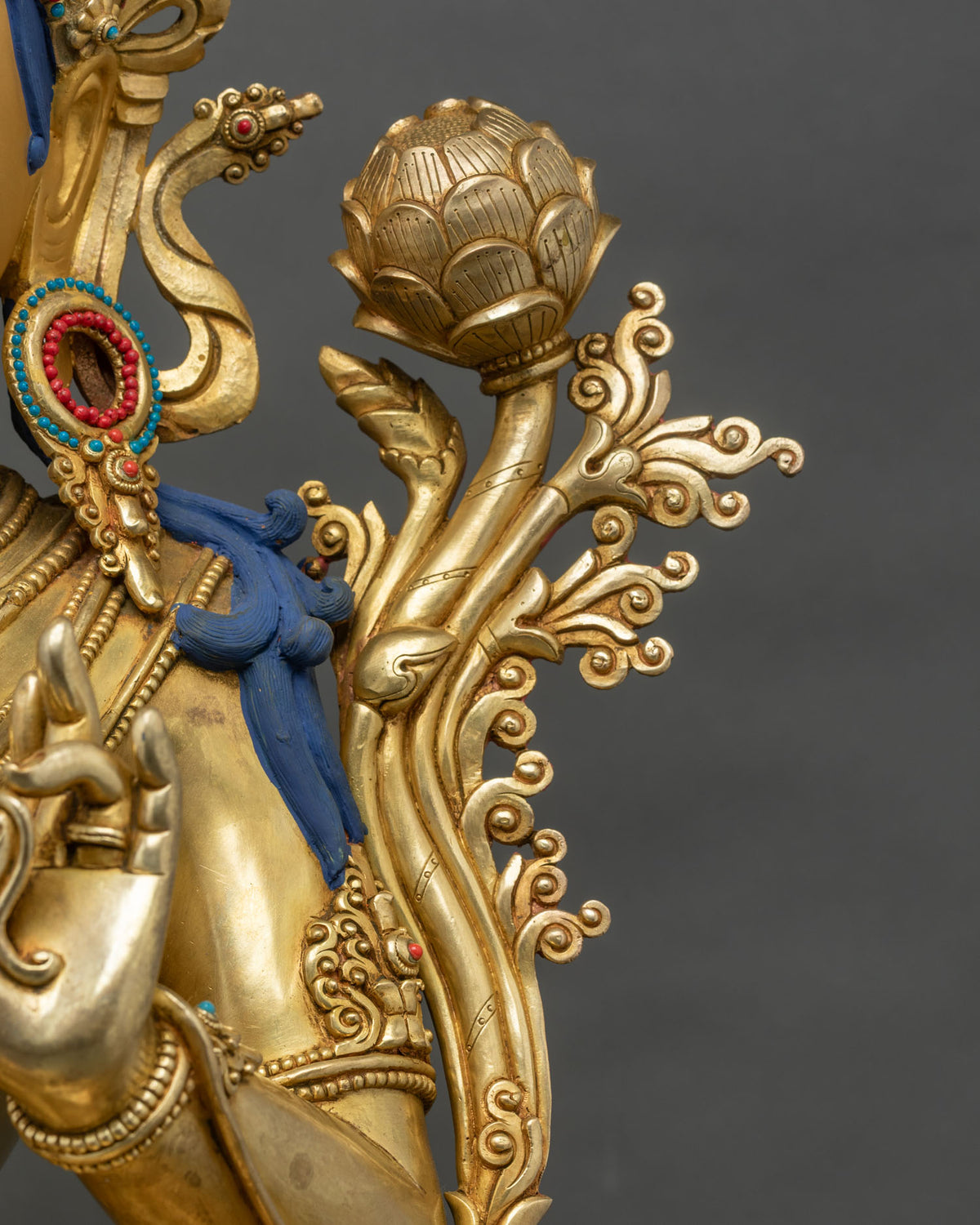 Enthroned Green Tara Statue | 29-Inche Tall Handmade Buddhist Figurine