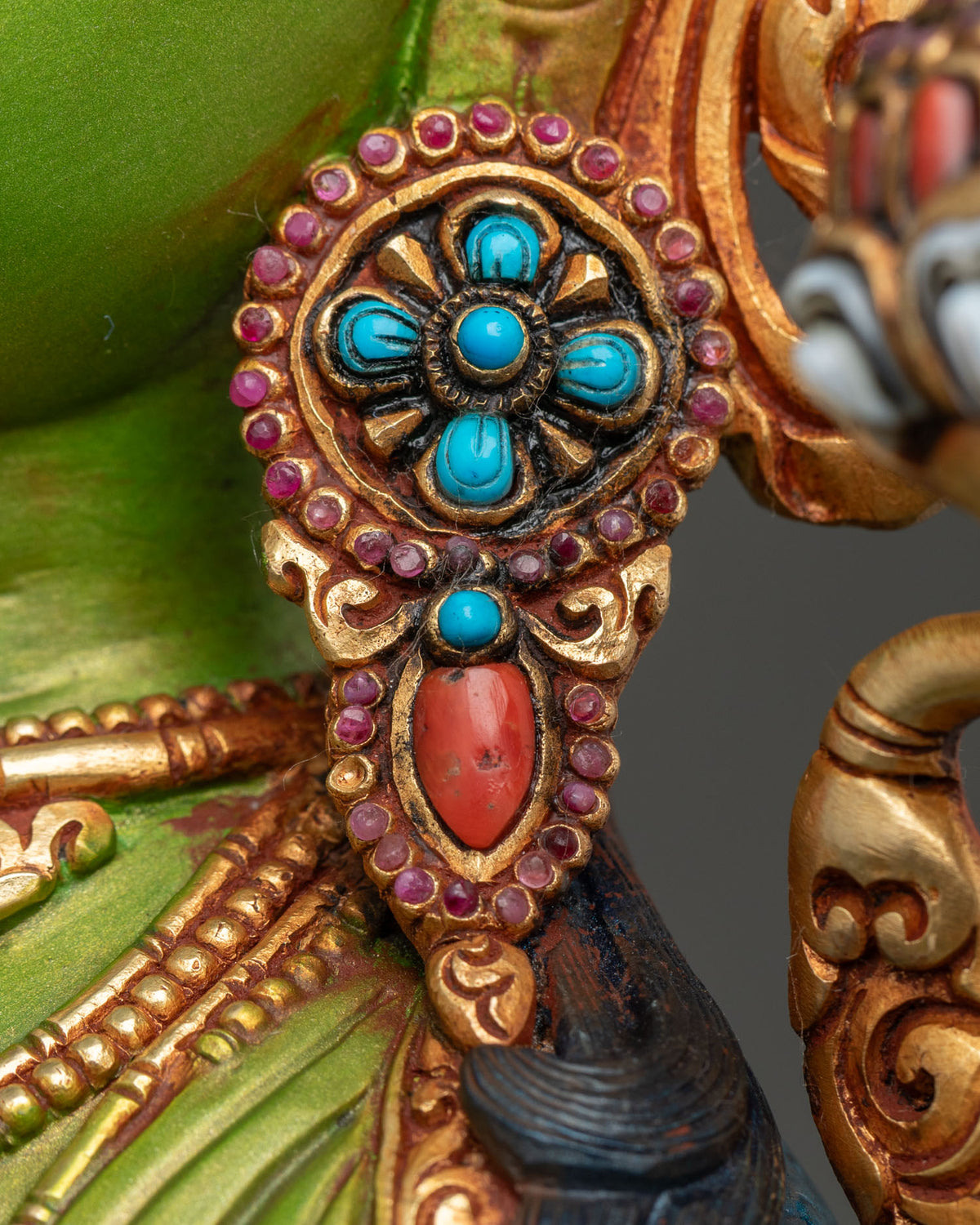 Acrylics-Painted Green Tara Statue - Goddess of Universal Compassion