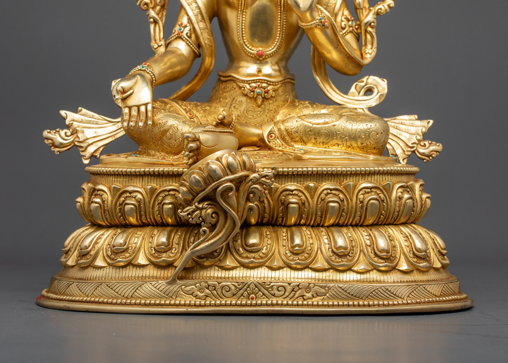Green Tara Buddha Statue | 24K Gold Gilded with Semi-Precious Stones
