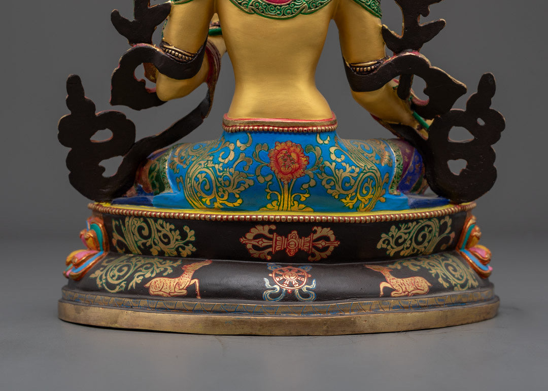 Painted Green Tara Statue | Hand-Carved Tibetan Sculpture