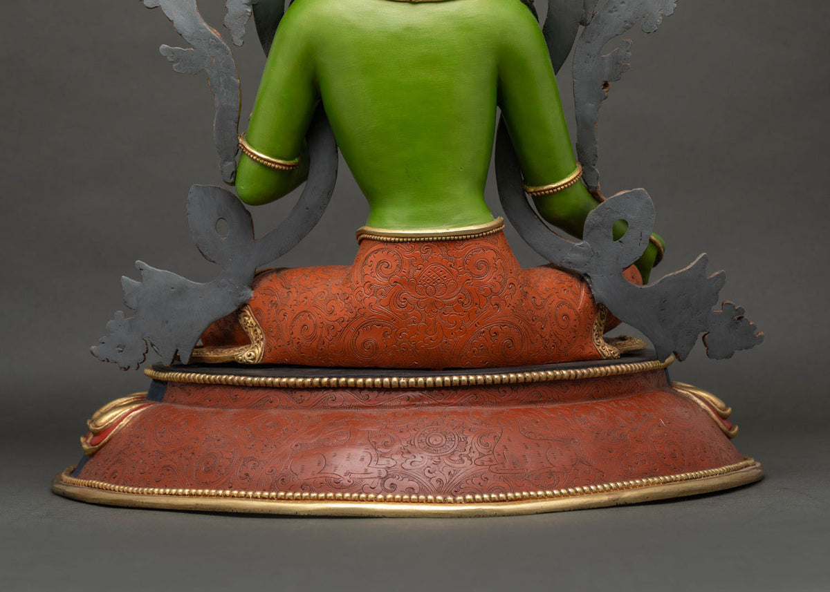 Swift Protector Green Tara Sculpture | Acrylic-Painted Buddhist Statue