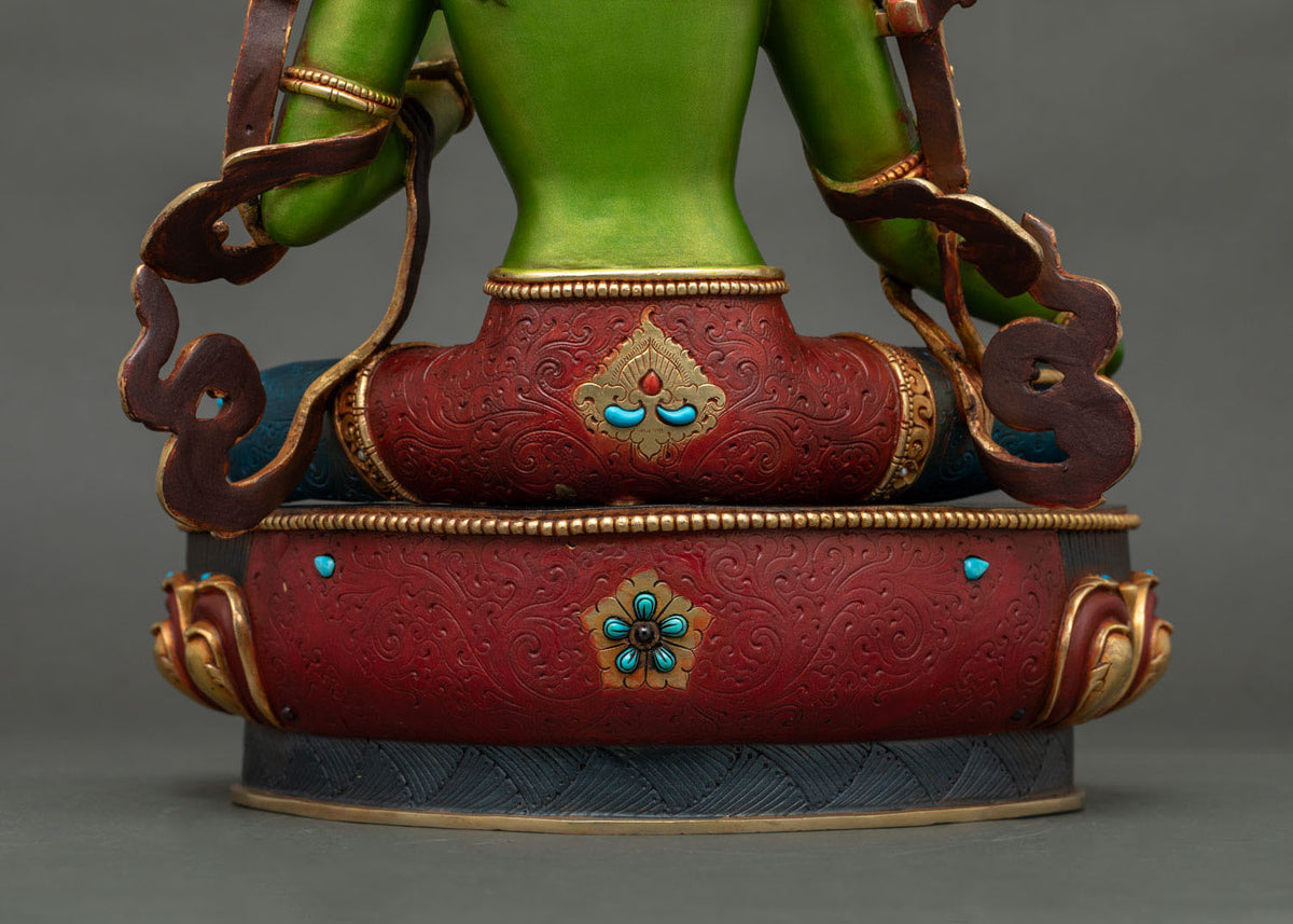 Acrylics-Painted Green Tara Statue - Goddess of Universal Compassion