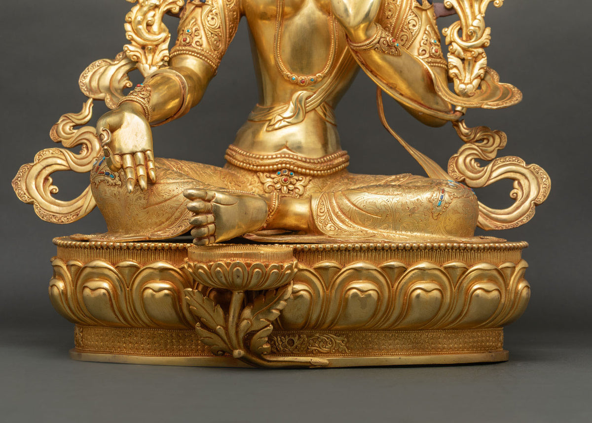 Green Tara Statue (75cm) | Fully Gold Fire-Gilded Buddhist Sculpture