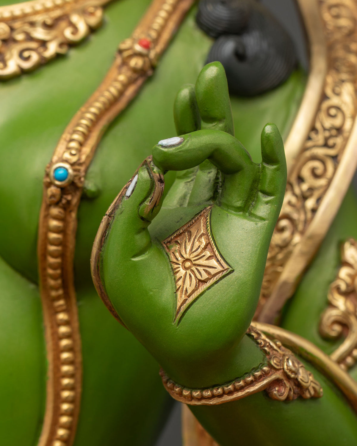 Swift Protector Green Tara Sculpture | Acrylic-Painted Buddhist Statue