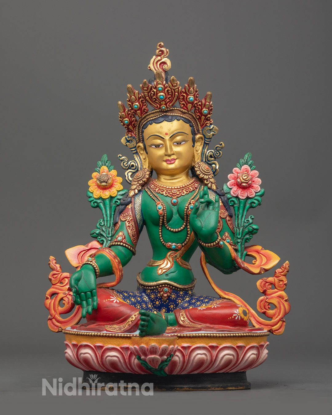 Beautifully Colored Green Tara Statue