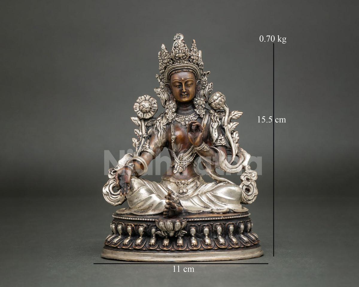 Green Tara Copper Statue In Oxidized Finish | Tibetan Buddhist Figurine