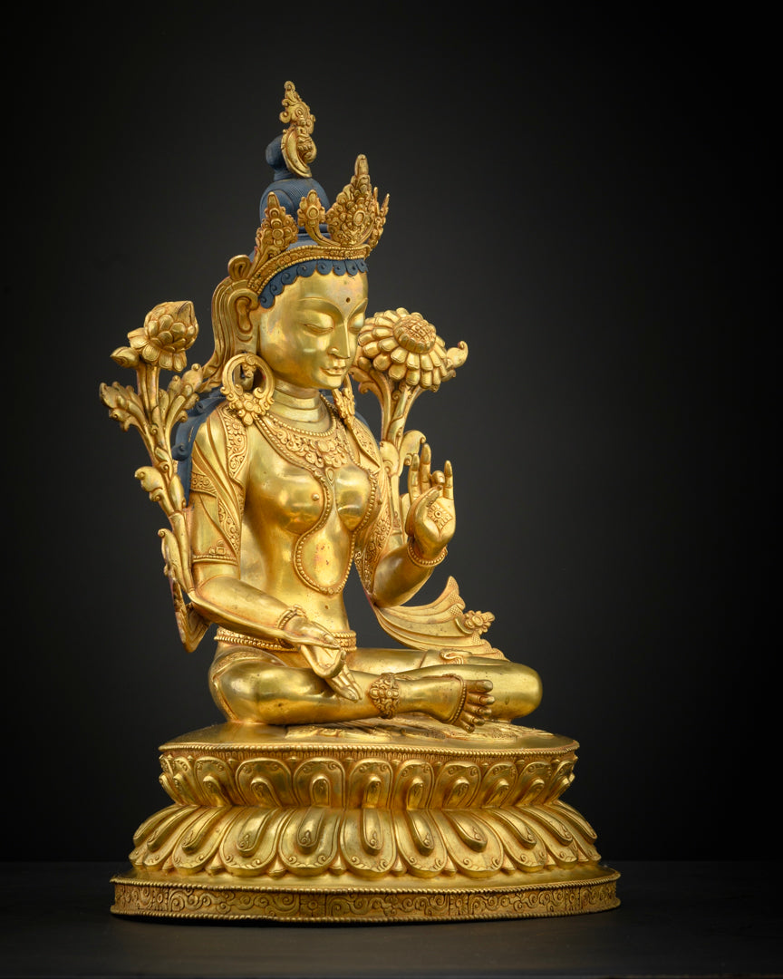 Green Tara Statue | Buddhist Hand-Carved Art