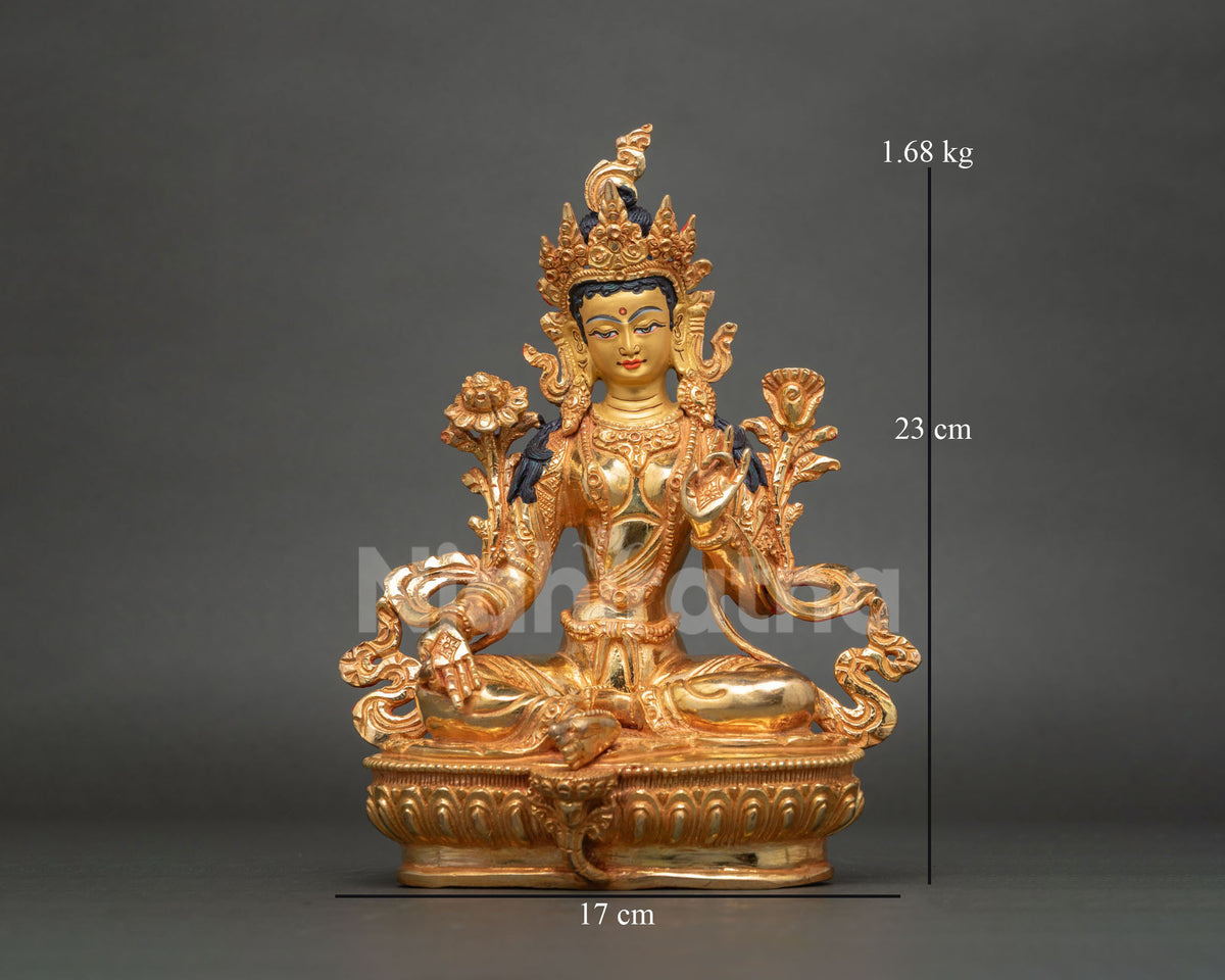Handmade Green Tara Statue | Tibetan Buddhist Altar Decor