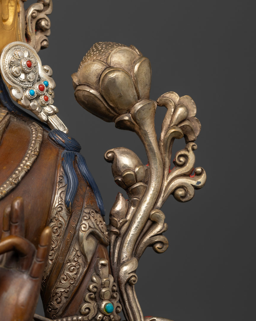 The lotus of green tara | Hand-carved Green Tara statue | Green Tara statue for inner peace