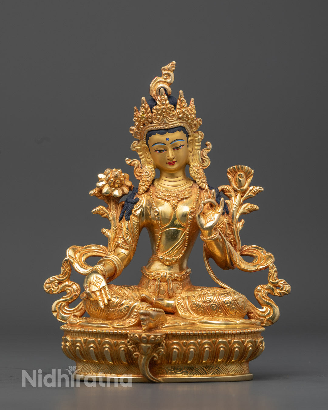 24k Gold Gilded Green Tara Statue | Divine Protection and Peace