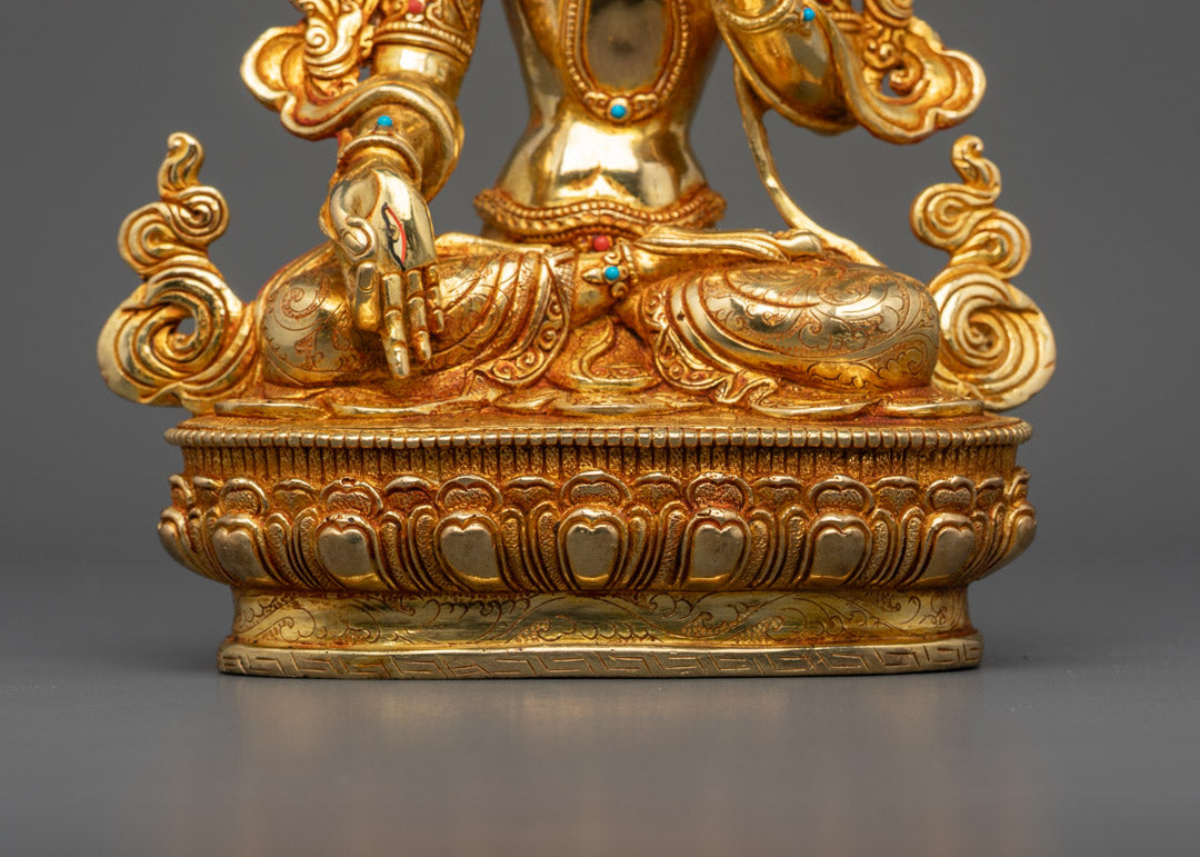 Traditional White Tara Statue | 24K Gold-Plated Goddess