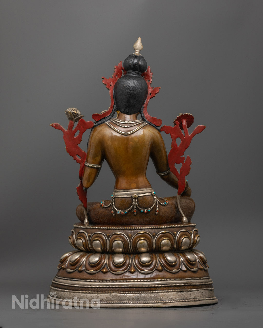 Green Tara Statue with Silver and Gold | Himalayan Goddess Tara