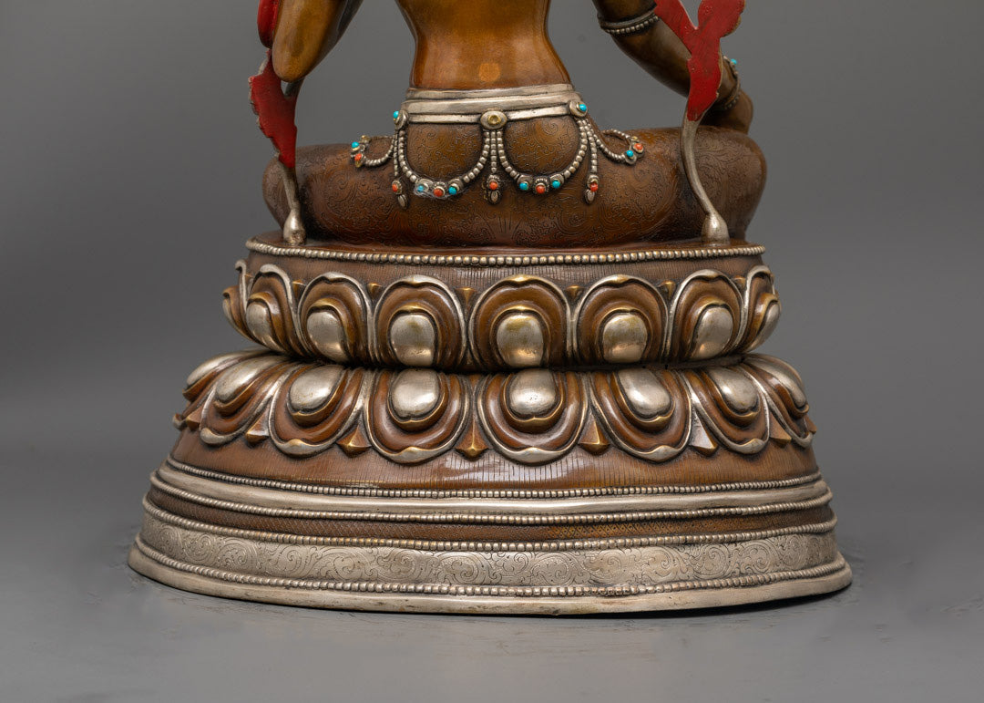 Green Tara Statue with Silver and Gold | Himalayan Goddess Tara