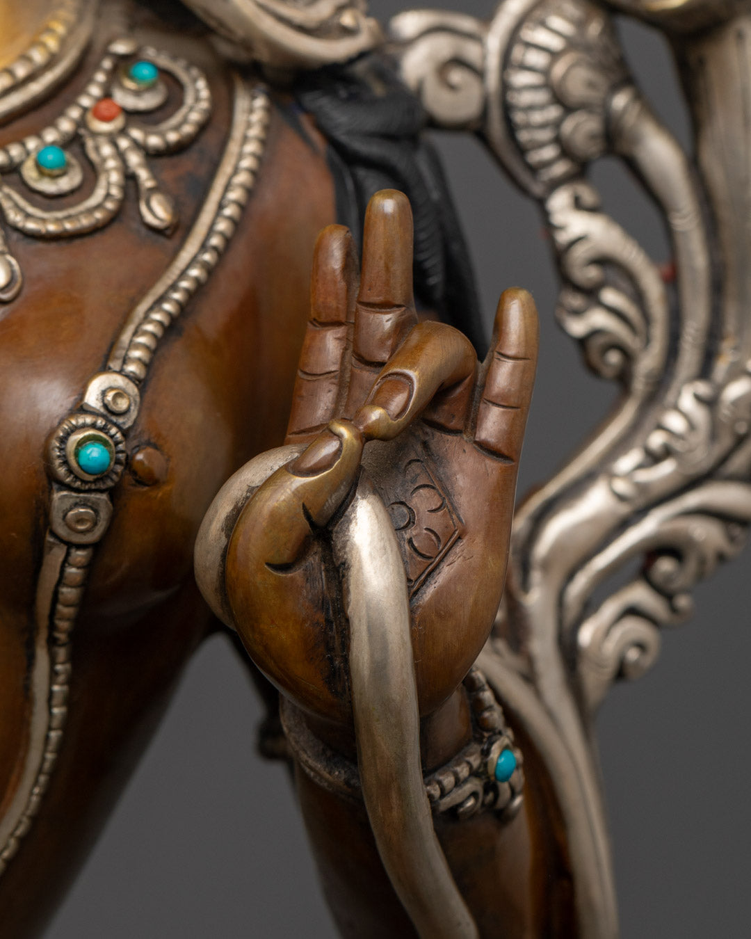 Green Tara Statue with Silver and Gold | Himalayan Goddess Tara