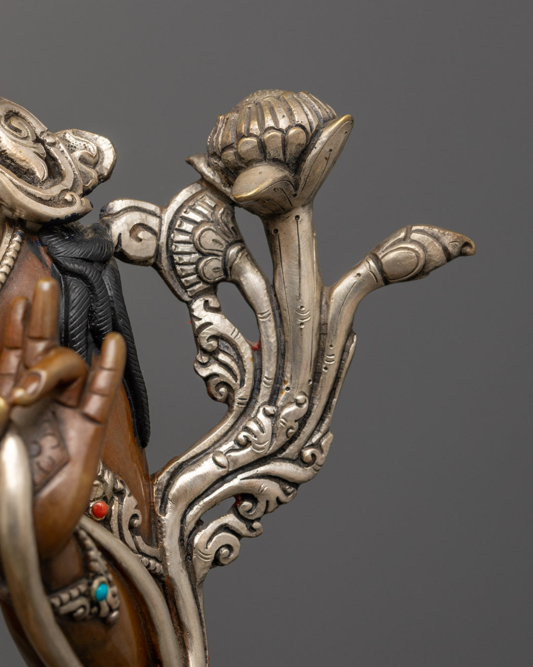 Green Tara Statue with Silver and Gold | Himalayan Goddess Tara