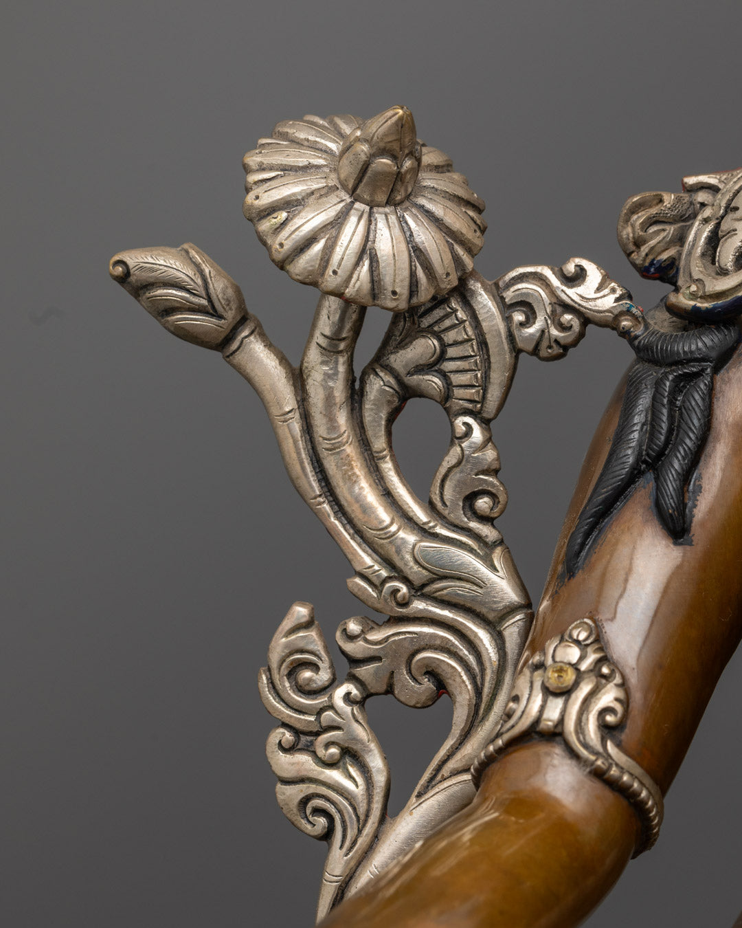 Green Tara Statue with Silver and Gold | Himalayan Goddess Tara