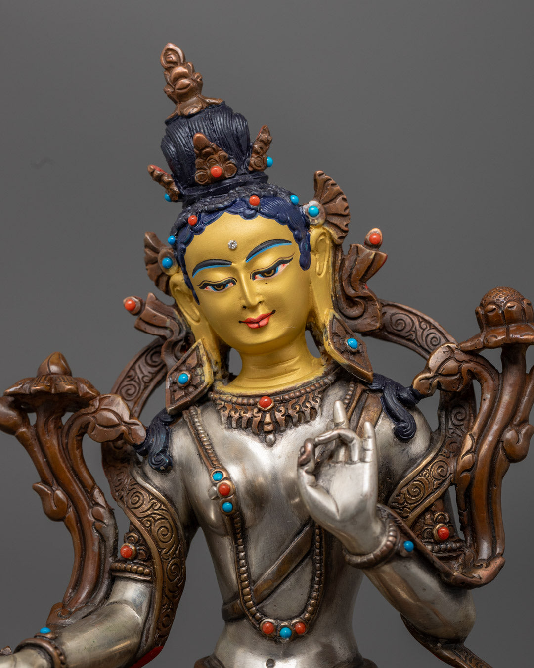 Traditional Green Tara Statue | Nepalese Crafted Oxidized Copper