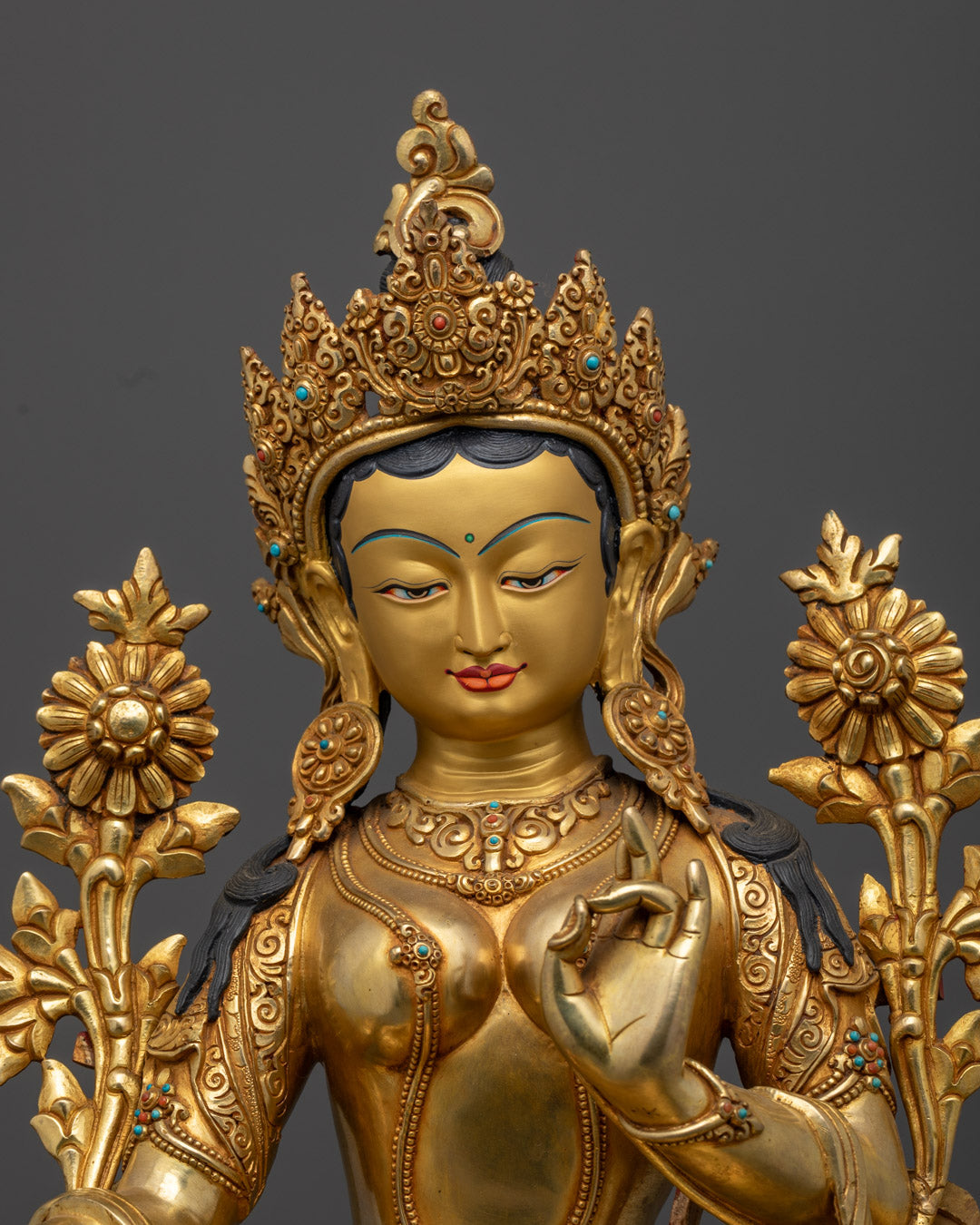 Handcrafted Green Tara Statue | Tibetan Buddhist Sculpture
