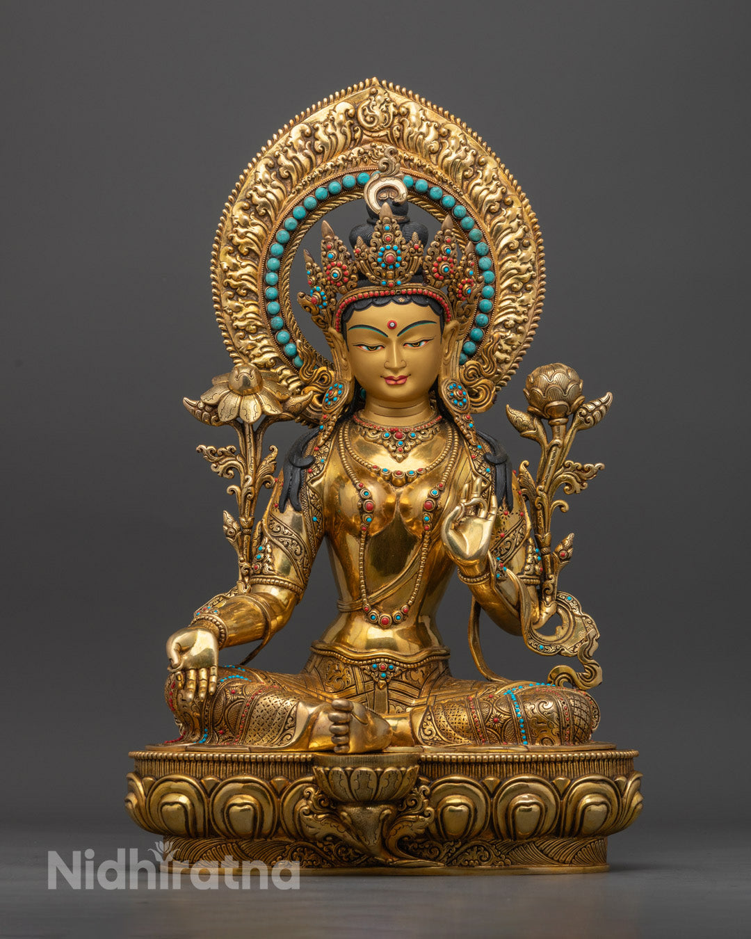 Goddess Green Tara Statue | Authentic Tibetan Hand-Carved