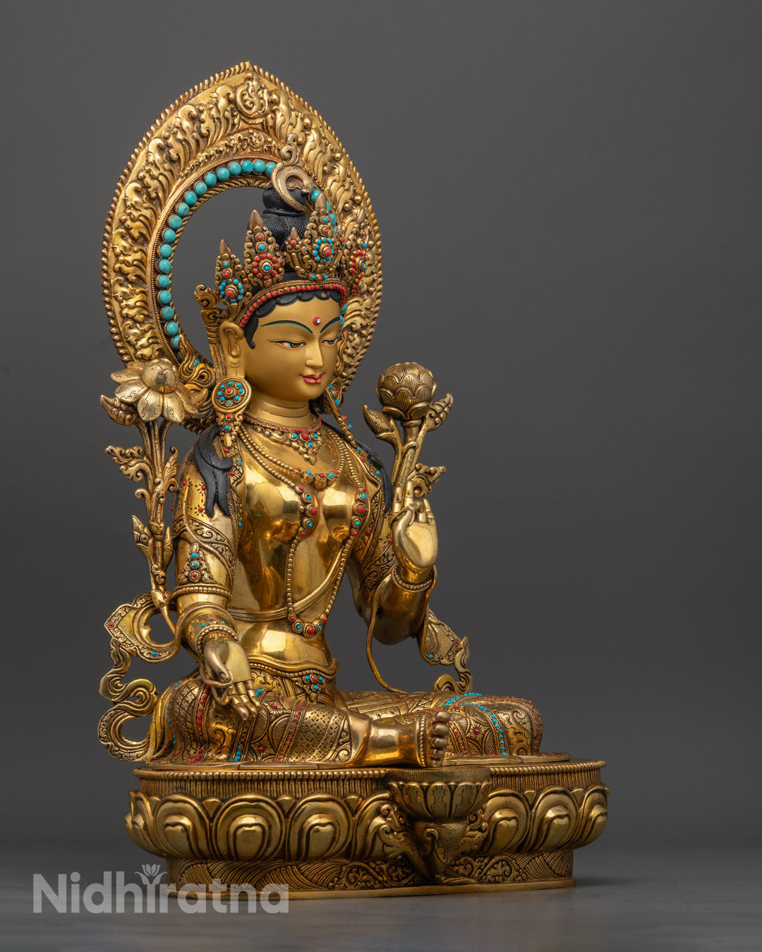 Goddess Green Tara Statue | Authentic Tibetan Hand-Carved