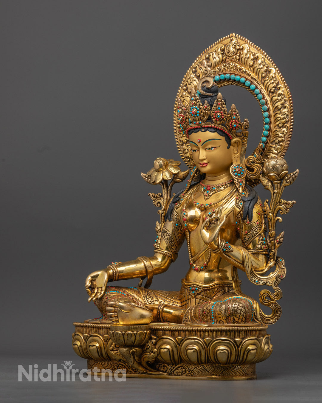Goddess Green Tara Statue | Authentic Tibetan Hand-Carved