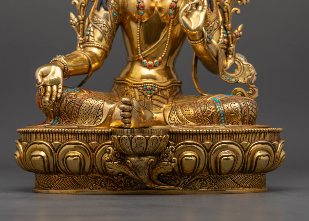 Goddess Green Tara Statue | Authentic Tibetan Hand-Carved