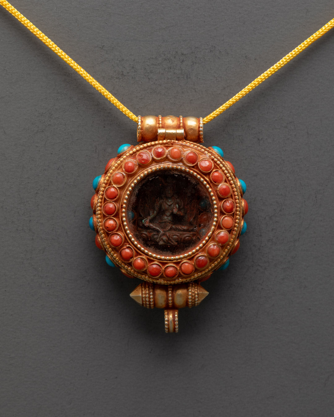 Green Tara Buddhist Locket with Semi-Precious Stones