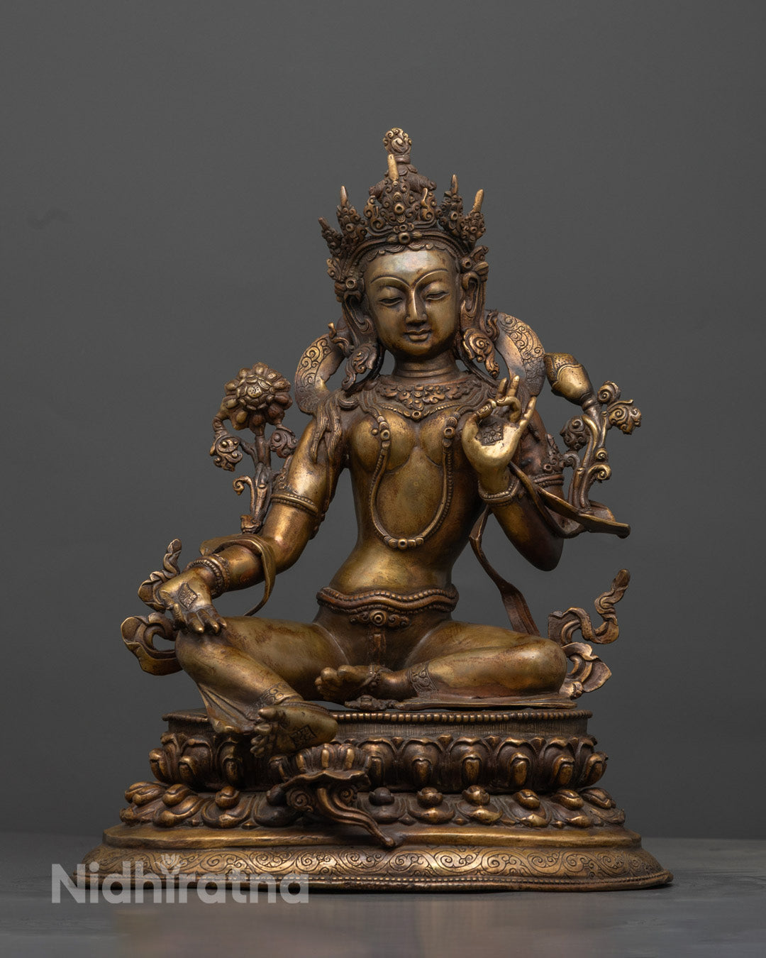 Green Tara Oxidized Bronze Plated Statue