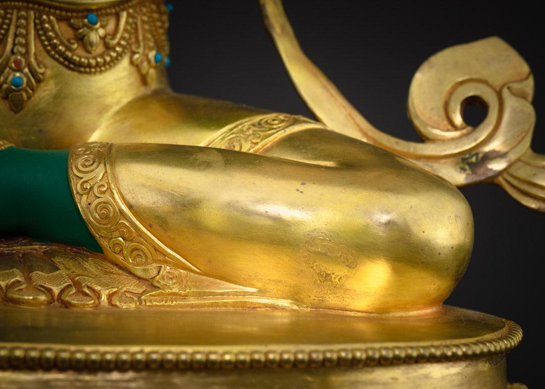 Green Tara Statue | 24K Gold-Gilded Copper for Altars