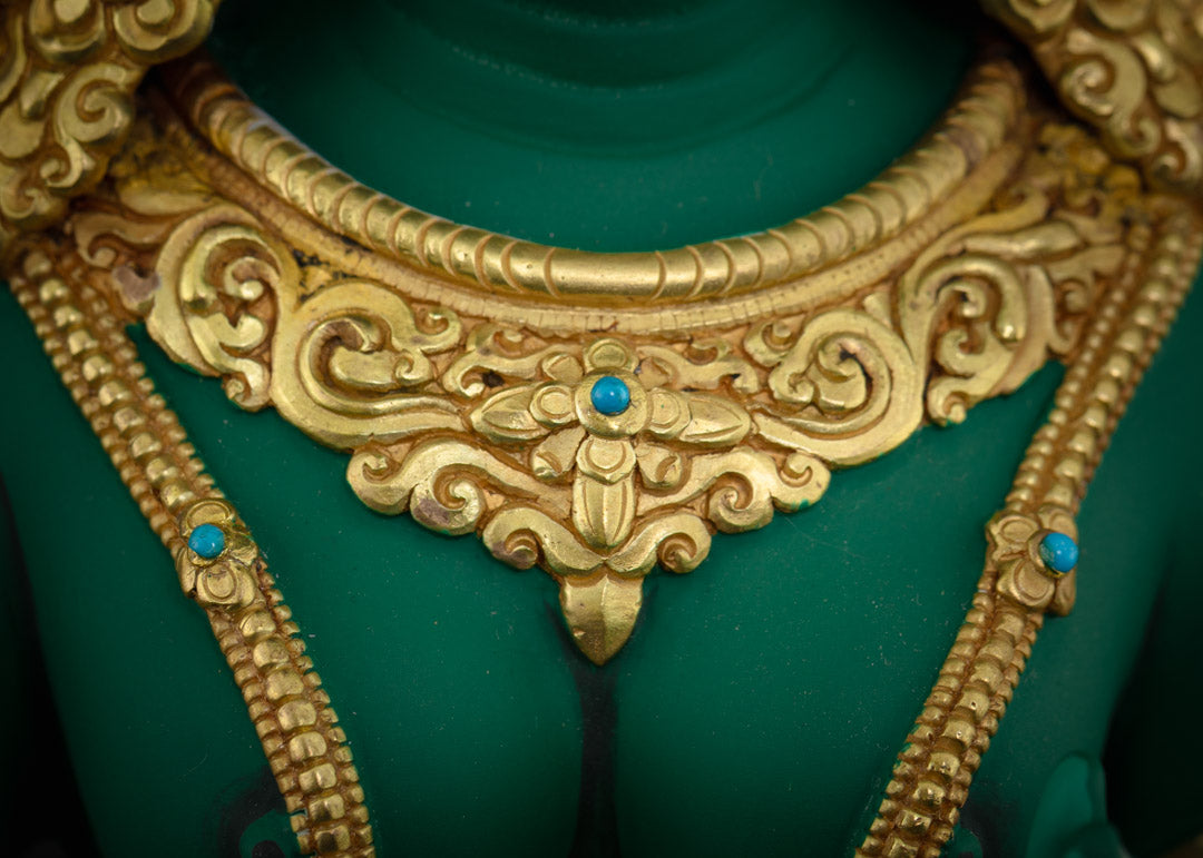 Green Tara Statue | 24K Gold-Gilded Copper for Altars