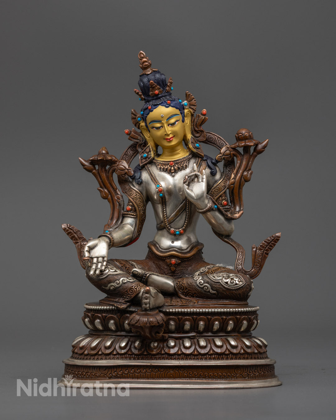 Traditional Green Tara Statue | Nepalese Crafted Oxidized Copper