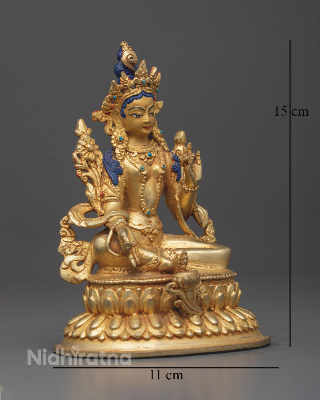 Green Tara Statue – Hand-Carved Buddhist Deity with 24k Gold Face from Nepal