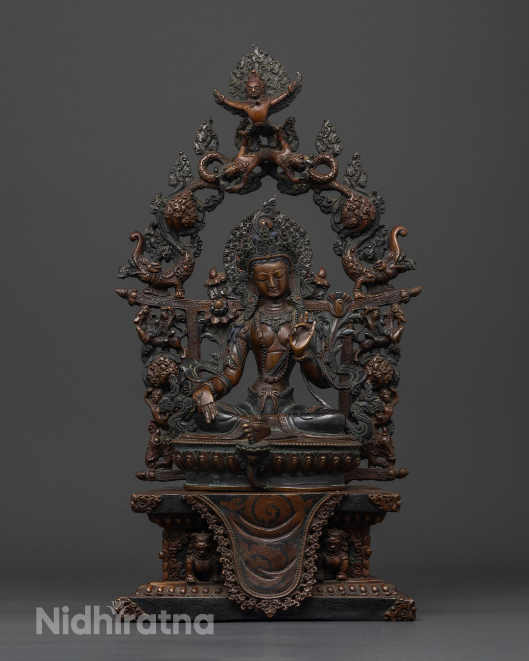 Tibetan Green Tara Statue | Handcrafted Oxidized-Copper Sculpture Spiritual Art for Protection
