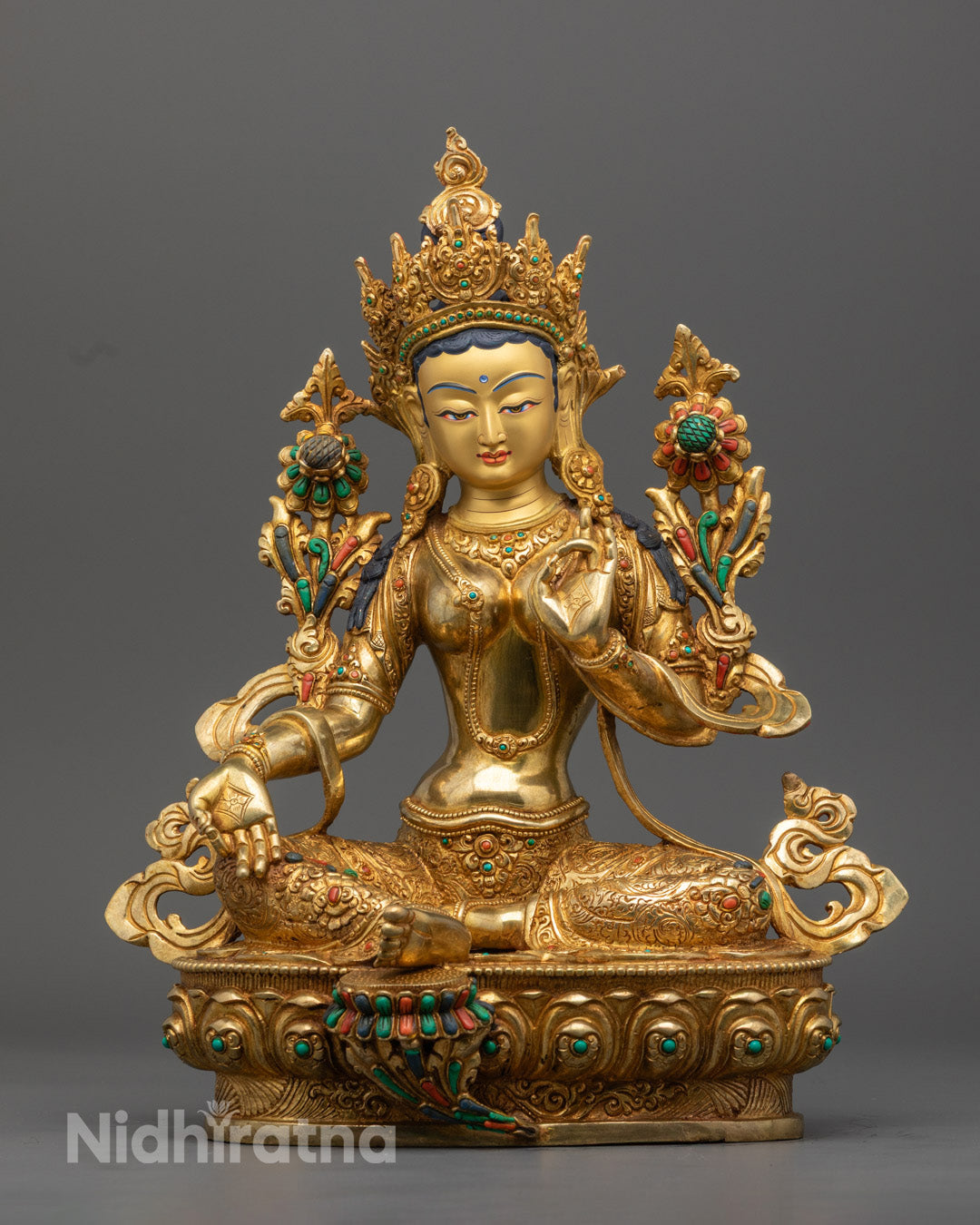 Green Tara Statue | Sacred 24k Gold Gilded Statue