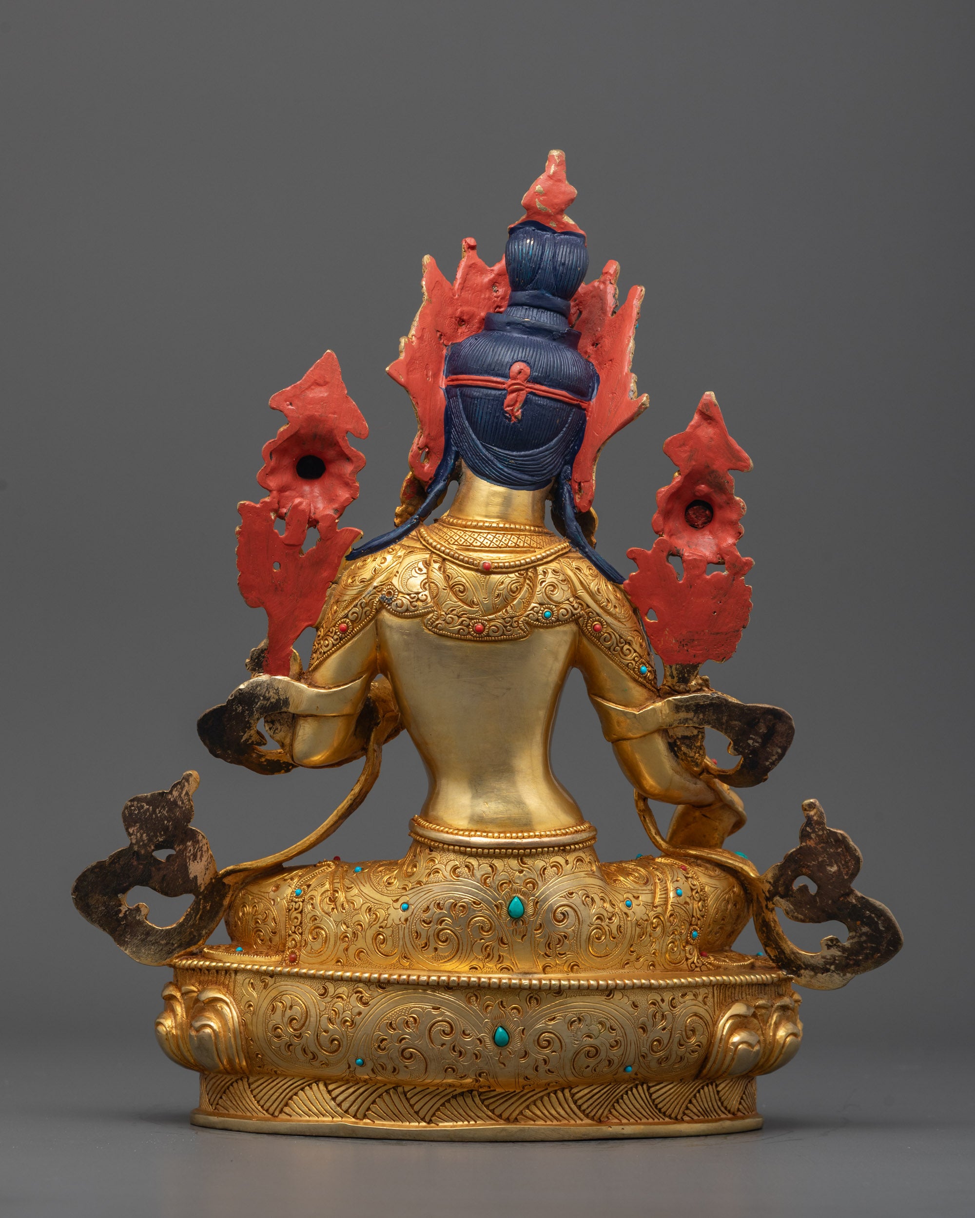 Green Tara statue featuring varada mudra hand gesture, handcrafted by master artisans