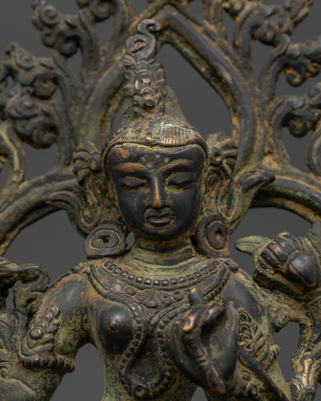 Oxidized Green Tara Statue | Antique-Finish Tibetan Goddess