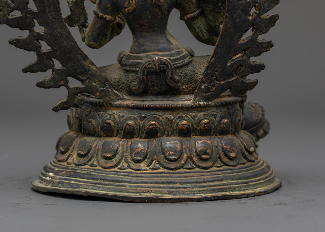 Oxidized Green Tara Statue | Antique-Finish Tibetan Goddess