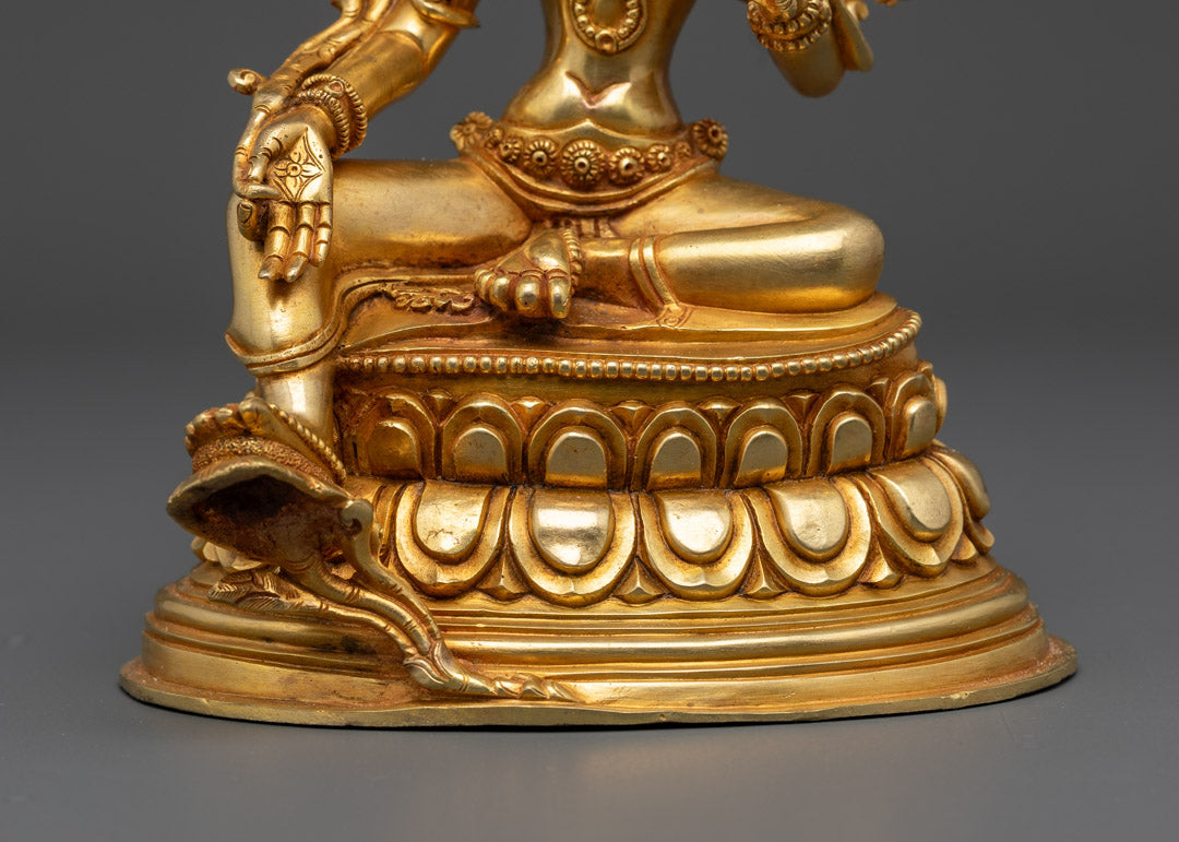 Tibetan Green Tara Statue | 24K Gold Copper Sculpture