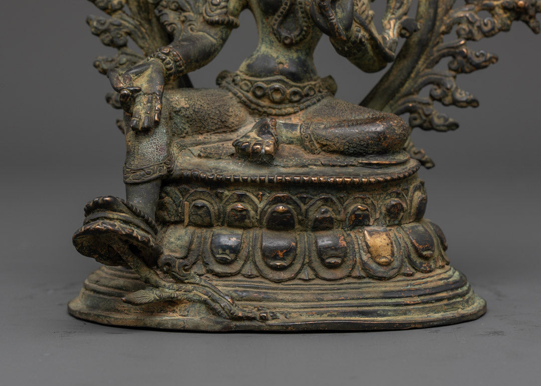 Oxidized Green Tara Statue | Antique-Finish Tibetan Goddess