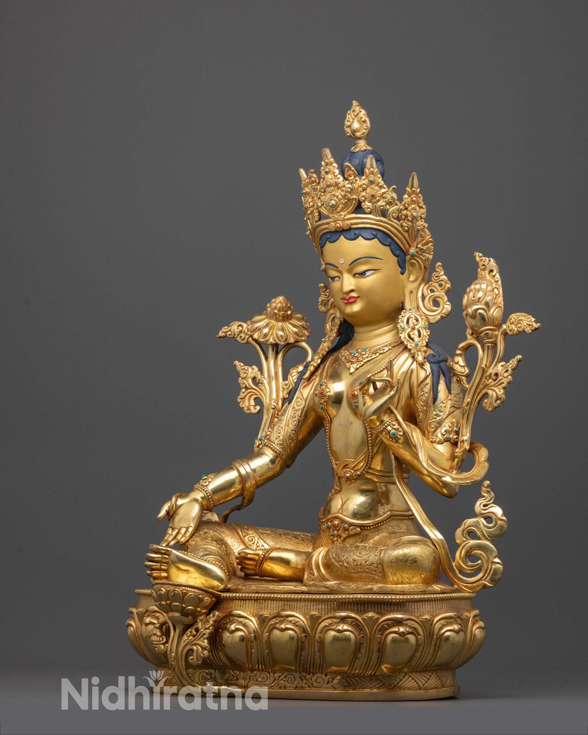 Handcrafted Green Tara Statue | Buddhist Sculpture for Altar Decor
