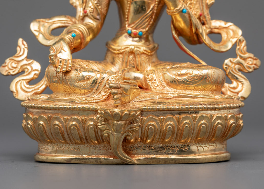 Green Tara Traditional Statue From Nepal | Fire Gilded in 24k Gold