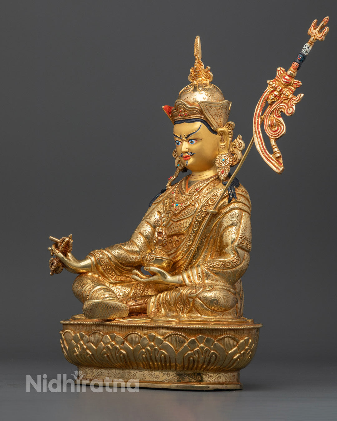 Guru Rinpoche Statue | Fine Gold-Plated Copper Sculpture