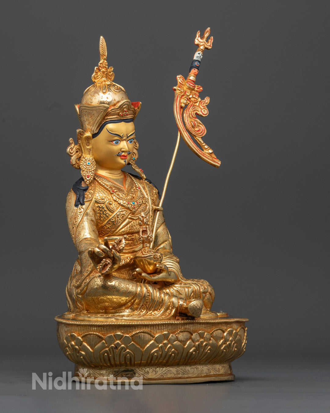 Guru Rinpoche Statue | Fine Gold-Plated Copper Sculpture