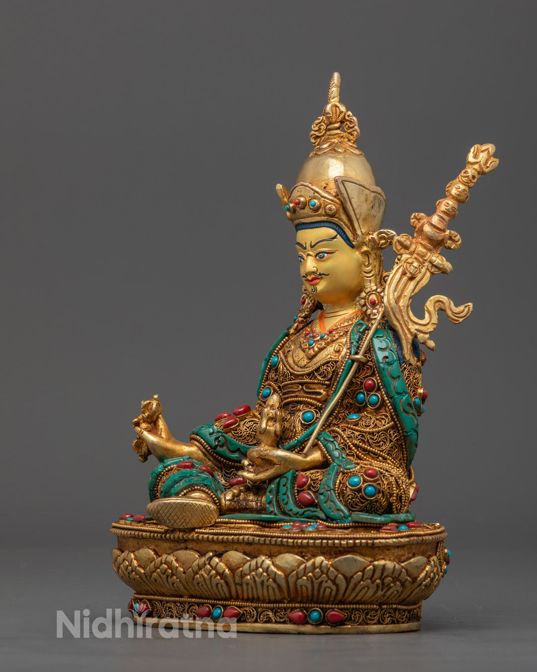 Guru Rinpoche Statue in 24k Fire-Gilded Copper