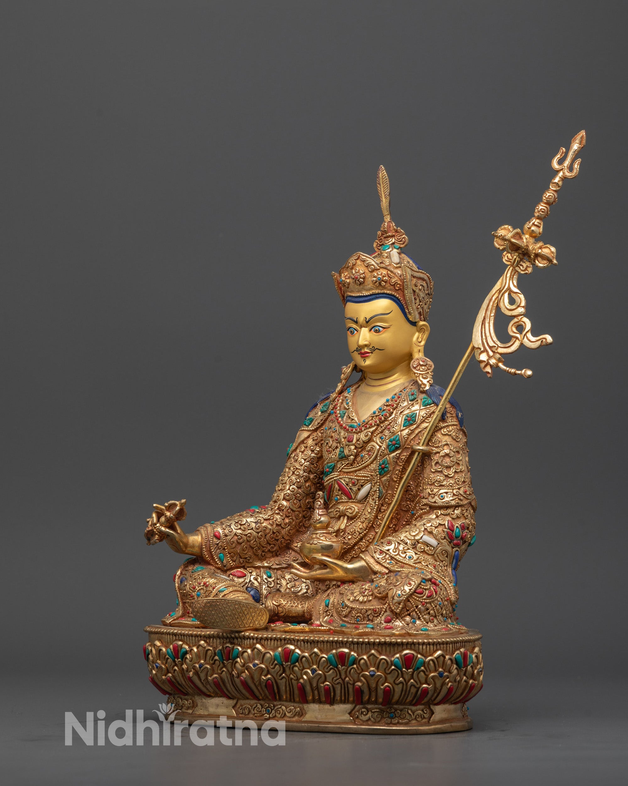 Tantric Guru Rinpoche Statue | Hand-Carved Buddhist Master Sculpture