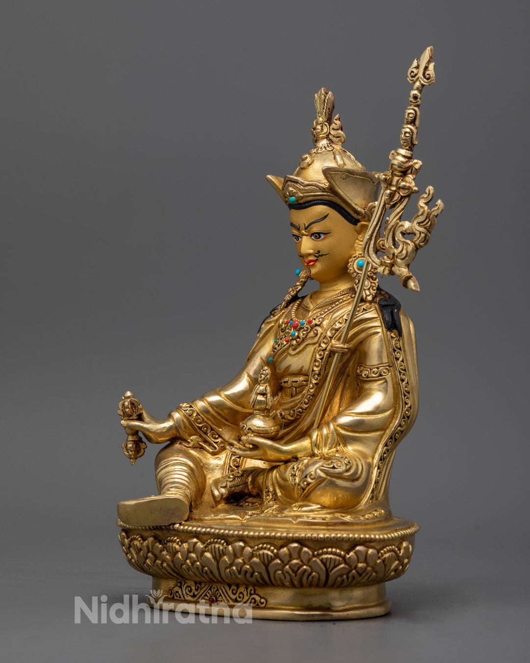 Handcrafted Spiritual Guru Rinpoche statue with hollow chamber for mantra placement, symbolizing transformation of ignorance into wisdom and blessings of clarity.